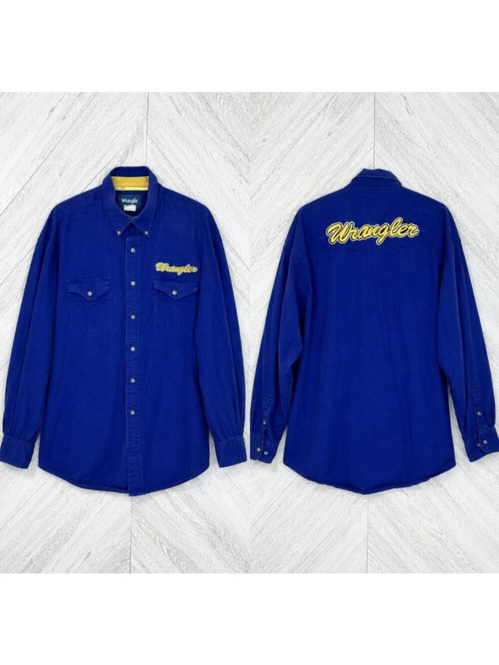 Vintage Wrangler Western Shirt Mens XXL 2XL Blue Yellow Embroidered Cowboy Rodeo - Picture 1 of 6